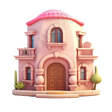 3D粉色小房子高清插画素材