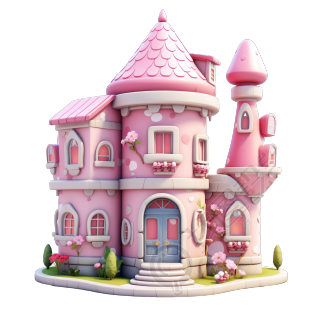 3D粉色小房子可商用图形素材