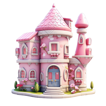 3D粉色小房子可商用图形素材