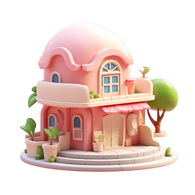 3D粉色小房子商用图标素材