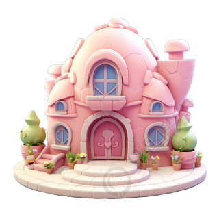 3D粉色小房子插画