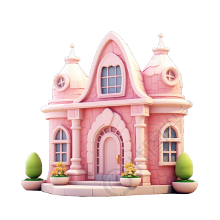 3D粉色小房子PNG素材