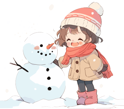 堆雪人的小女孩插图