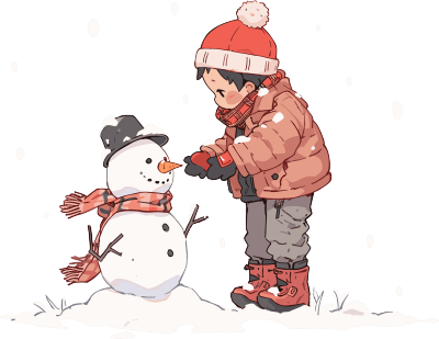 堆雪人的小男孩插图