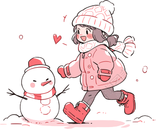 堆雪人的小女孩可爱插图