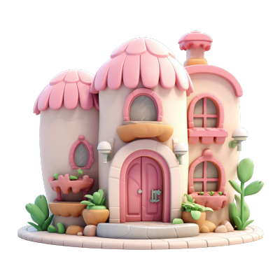 3D粉色小房子商业插画设计
