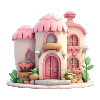 3D粉色小房子商业插画设计