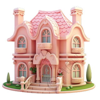 3D粉色小房子可爱卡通风格素材