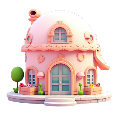 3D粉色小房子创意设计元素