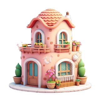 3D粉色小房子插画设计元素