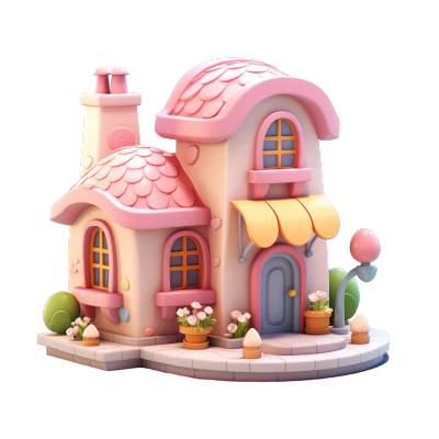 3D粉色小房子透明背景素材
