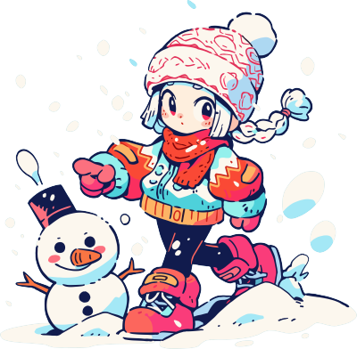 堆雪人的小女孩欢快的雪天场景素材