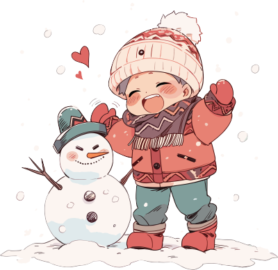 堆雪人的小男孩快乐雪天素材