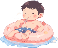 游泳男孩夏日休闲插画