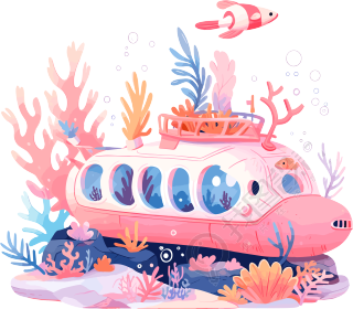 潜水艇珊瑚插画设计素材