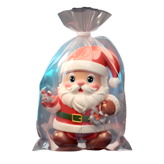 3D圣诞老人玩具透明包装可爱插画