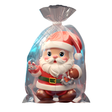 3D圣诞老人玩具透明包装可爱插画