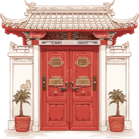 红色大门简洁插画