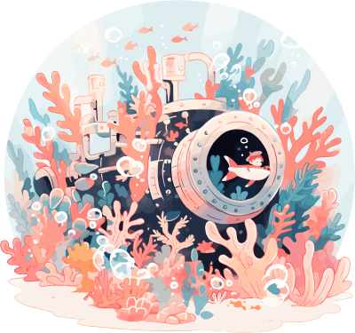 潜水艇珊瑚儿童插画