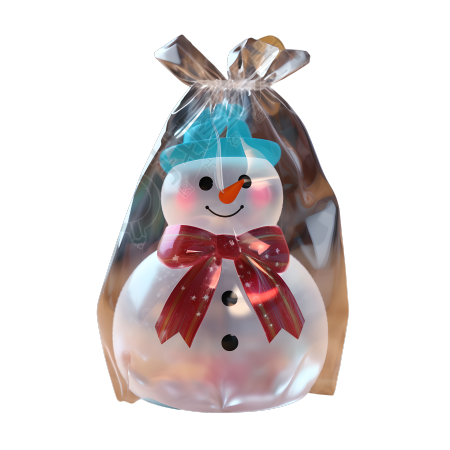 3D圣诞节可爱小雪人透明包装插画