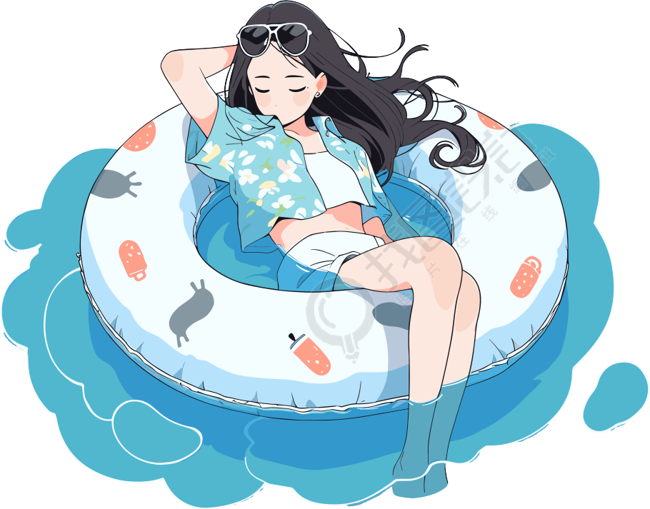游泳女孩透明背景插画