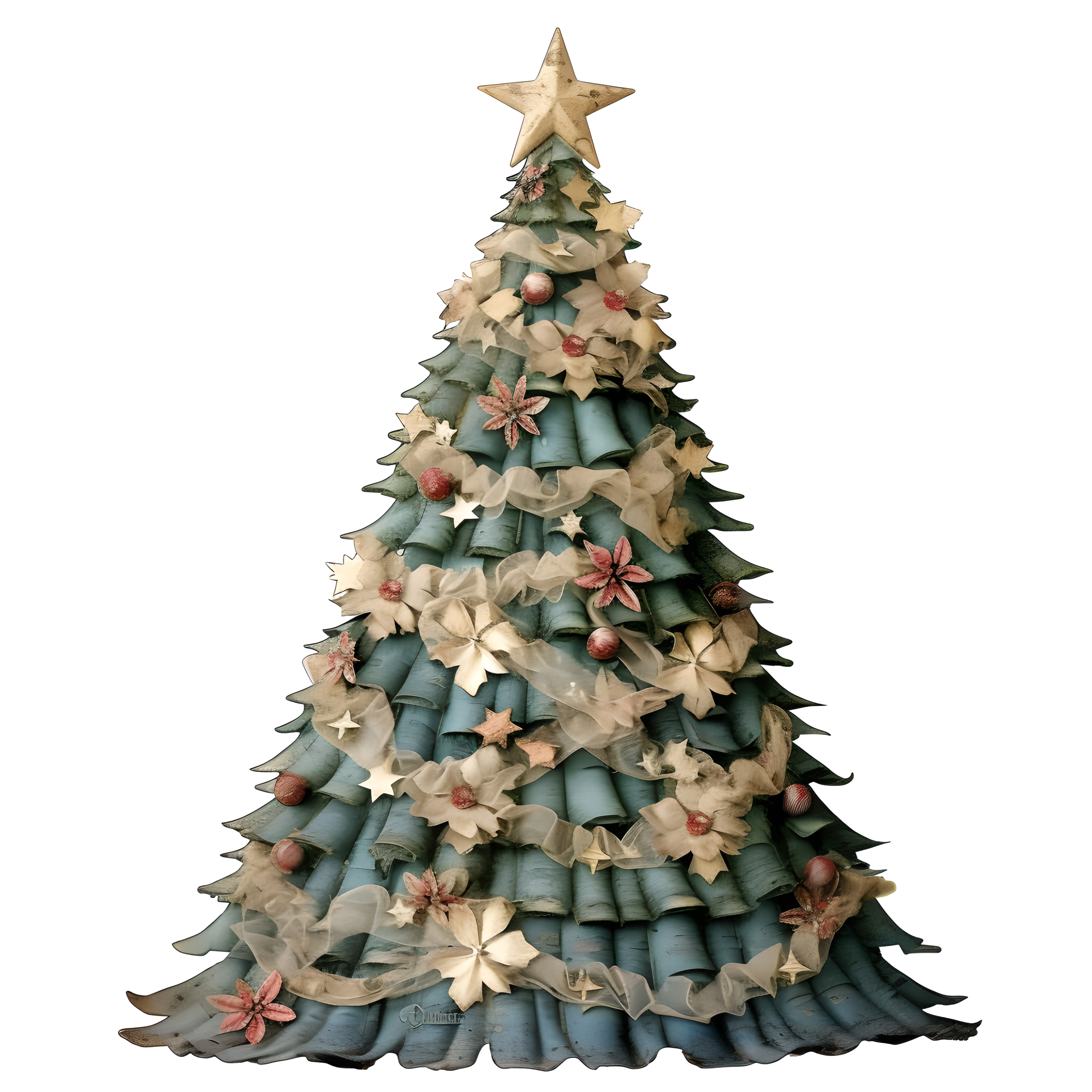 复古圣诞树装饰插图