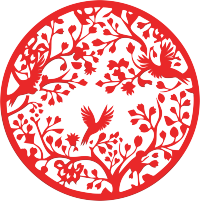 红色剪纸花鸟简约插图