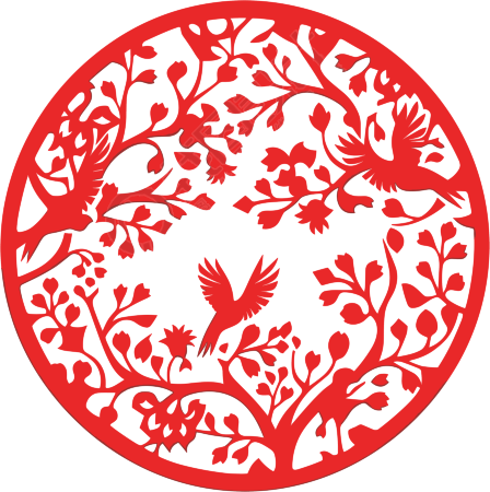 红色剪纸花鸟简约插图