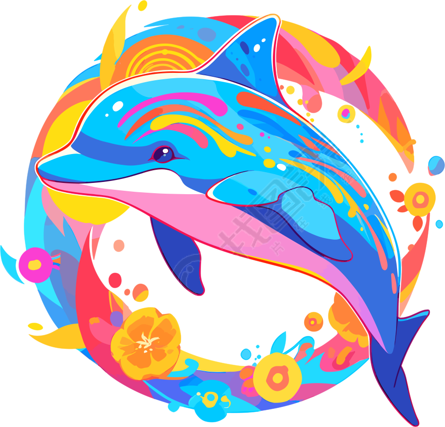 可爱海豚海洋插图设计