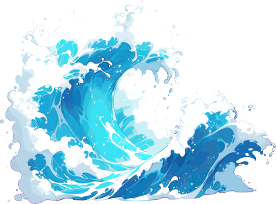 蓝色海浪卡通风格插图