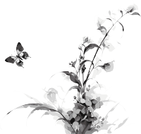 兰花蝴蝶水墨创意插画