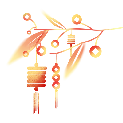 新年喜庆灯笼金币渐变素材