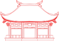国风阁楼红色线描素材