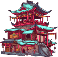 国风阁楼矢量插图