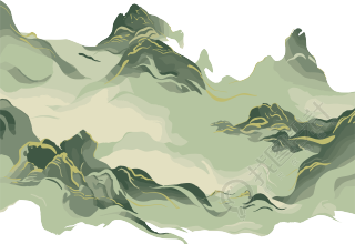 国潮风山脉透明背景插画设计