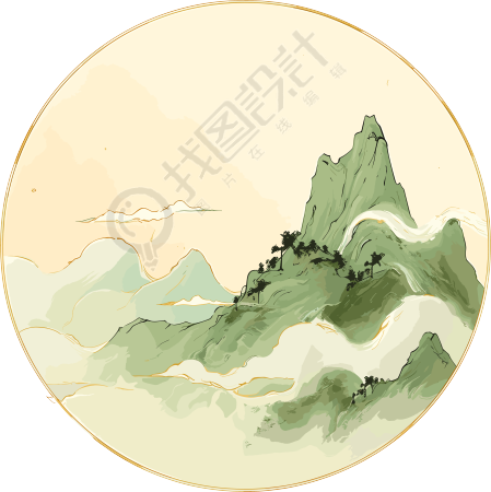 国潮风山脉新中式插画