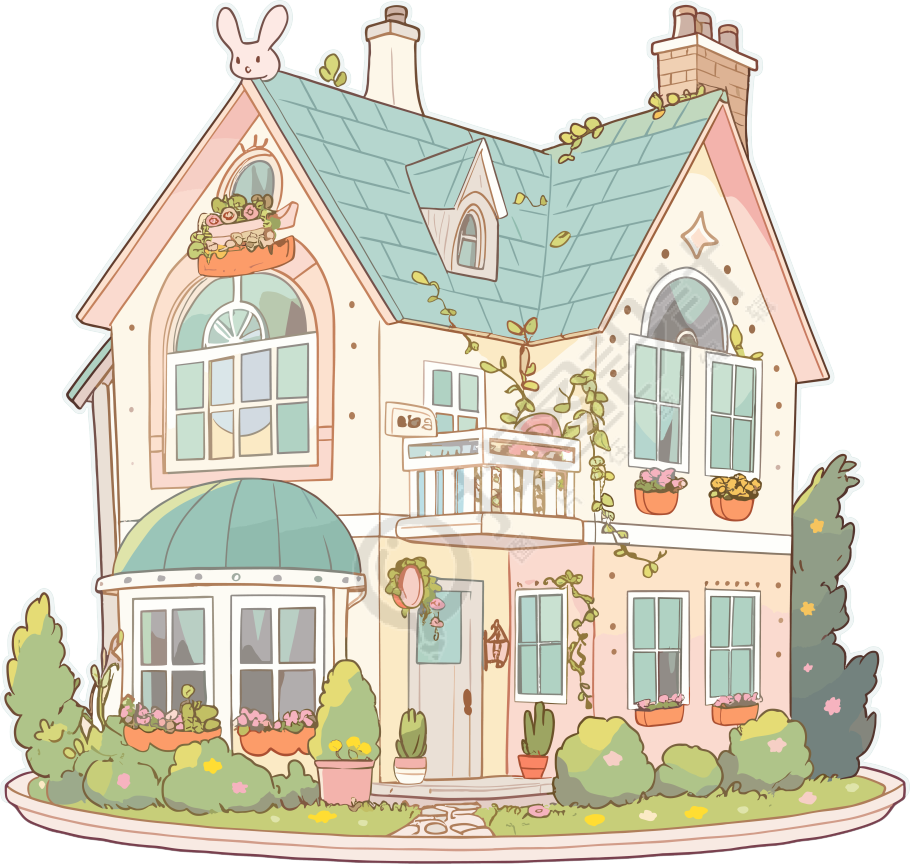 可爱小房子扁平插图