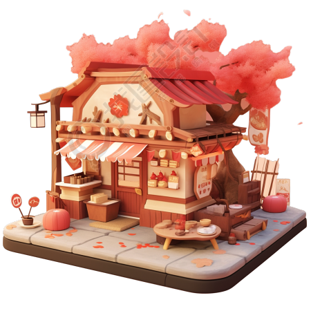 3D粉色小房子PNG元素