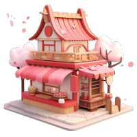 3D粉色小房子商业素材