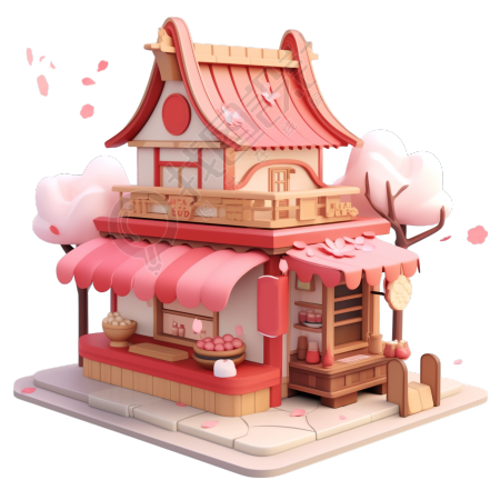 3D粉色小房子商业素材