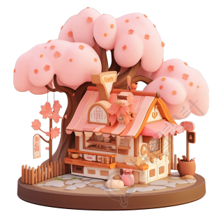 3D粉色小房子插画