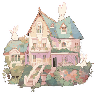 可爱小房子贴纸插画
