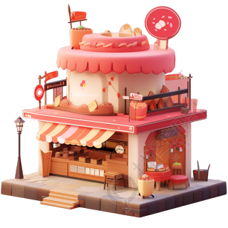 3D粉色小房子商业设计素材