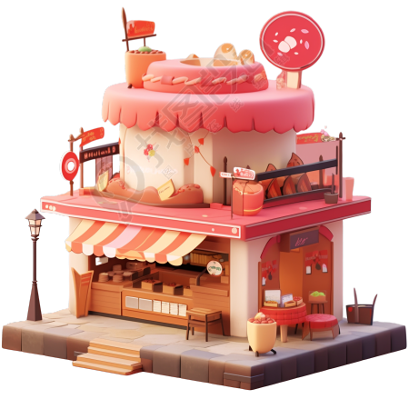 3D粉色小房子商业设计素材