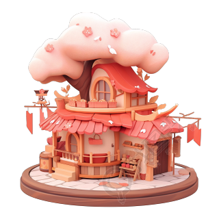 3D粉色小房子图形素材