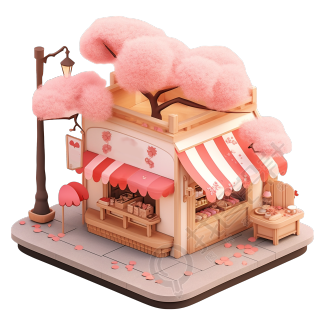 3D粉色小房子商用素材