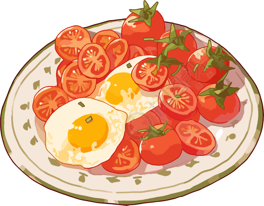 西红柿炒鸡蛋插画素材