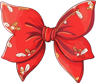 红色蝴蝶结手绘插画风格素材