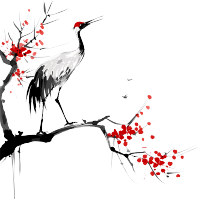 丹顶鹤梅花插画