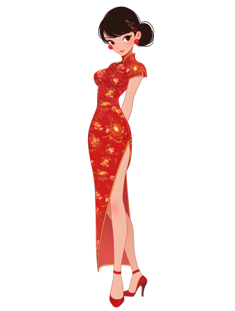 魅力女性红色旗袍素材